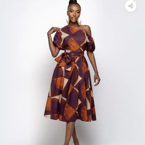 Dora AFRICAN PRINT ONE-SHOULDER MIDI DRESS